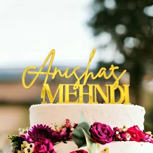 Personalised Acrylic Custom Bridal Name Mehndi Cake Topper And Cake Charm Decor - Picture 1 of 15
