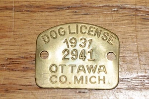 1931 Ottawa Mich Dog Pet Identification Rabies Vaccine Tax License Dog Tag Vint. - Picture 1 of 6