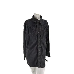 Scully Men's Shirt Extra Large Rayon Poly Floral Embroidered Black Western Snap - Picture 1 of 9