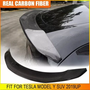 For Tesla Model Y 2020-2024 DRY CARBON FIBER Rear Trunk Spoiler Lip Boot Wing - Picture 1 of 12