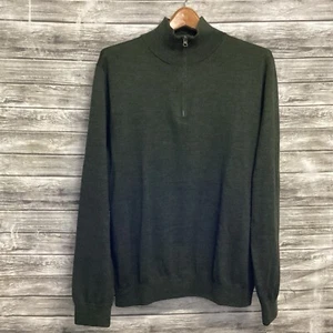 J. Crew Sweater Mens XL Dark Green Slim Fit Merino Wool Quarter Zip Pullover - Picture 1 of 8