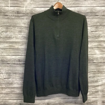 J Crew Sweater Mens XL Dark Green Slim Fit Merino Wool Quarter Zip Pullover - Image 1 of 4