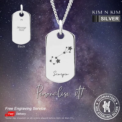 Collar Zodiaco, Nombre Constelación, Horóscopo, Signo Estelar, Etiqueta de Perro✔️Plata 925 Foto 1 de 4