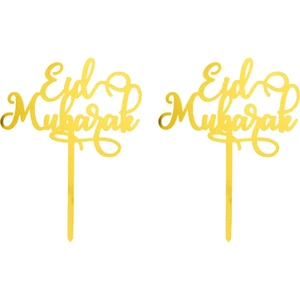 Eid Mubarak Celebratory Themed Gold Cake Topper for Eid (Pack of 2) - Picture 1 of 5