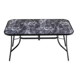 More details for 1.2m marble metal &amp; glass rectang garden table outdoor dining tables steel frame