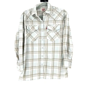 Levis Flannel Pearl Snap Shirt Women's XL Blue Plaid Cowgirl Western Landman - Picture 1 of 7