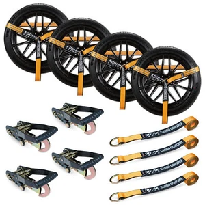 4PC Car Trailer Hauler Tie Down Ratchet Straps with Snap Hook Tire Tow Straps - Picture 1 of 9