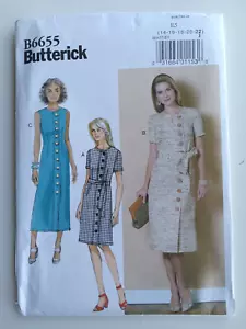 Vestido ajustado Butterick patrón B6655 falso botón delantero/faja 14-22 pequeño SIN CORTAR - Imagen 1 de 12