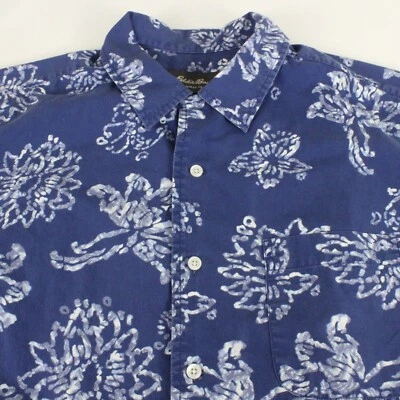 Camisa Hawaiana Eddie Bauer Para Hombre Pecho M 48 en Algodón Geométrico Floral Azul Aloha Foto 1 de 4