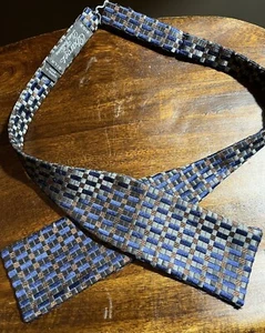 Charvet Paris France Silk Neck Bow Bowtie Blue Gold Check Formal Black Tie - Picture 1 of 9
