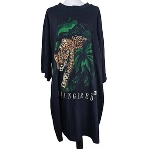 T-shirt vintage anni 80 Jostens nera leopardata in via di estinzione grafica OS grunge oversize - Foto 1 di 10