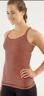 Lululemon Free To Be Tank Top Size 4 Orange Navy Stripes Shelf Bra Luon - Image 1 of 4