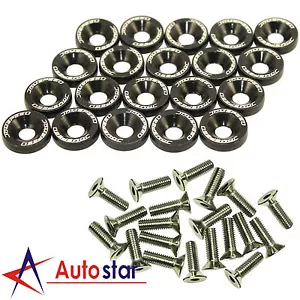 20pcs Black Billet Aluminum Fender/Bumper Washer/Bolt Engine Bay Dress Up Kit - Foto 1 di 11