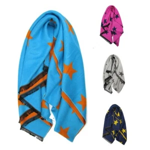 Bufanda de invierno acogedora de mezcla de cachemira reversible con estampado de estrellas boutique - Imagen 1 de 22