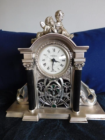Vintage 80s Argenti Italy Silver Plated table shelf mantel clock Cherubs 10" Cover