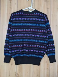 Vintage Meister Fair Isle Pullover Damen Medium schwarz blau dick Retro nordisch kastig - Bild 1 von 9