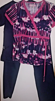 SCRUB SET size XS Lot KOI & LAURA ASHLEY Navy Blue Top & Pants Lindsay Medical - Image 1 of 4
