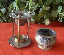 VTG Brass Vase w/ Embossed Monster Face  & Tower Tea Light Burner/Diffuser