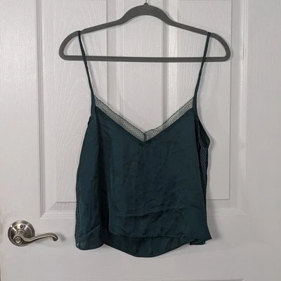 NWT Aerie Cami Top Lace Trim Satin Sleeveless Tank Top Green Size Small - Image 1 of 4
