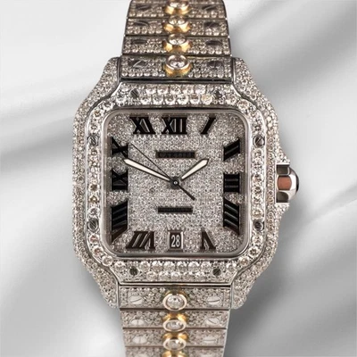 Cartier Santos 40mm Large Steel Roman Iced 20ct Diamonds SOLITAIRE Men's Watch - Image 1 of 4