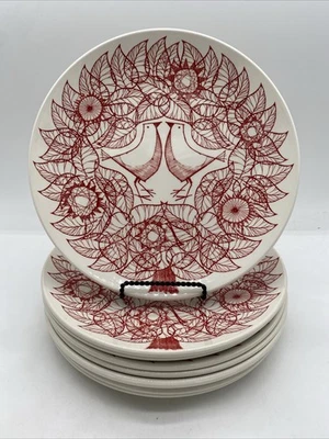 2014 Carly Dodsley Red Birds 11" Dinner Plate for Crate & Barrel - Set of 8 - Image 1 of 4
