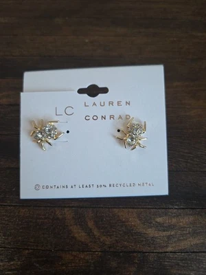 NEW LC Lauren Conrad Pretty Gold Tone Stud Spider Earrings Halloween - Image 1 of 4