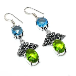 Orecchino gioiello in argento sterling 925 fatto a mano con pietra preziosa p... - Foto 1 di 5