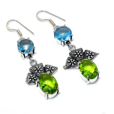 Orecchino gioiello in argento sterling 925 fatto a mano con pietra preziosa p... - Immagine 1 di 4