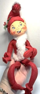 Vintage 2002 ANNALEE 14" RED CHRISTMAS ELF Felt Figure Posable - Picture 1 of 10