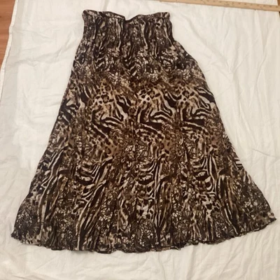 Chico’s Skirt Sz 1 M US 8 Pleated Midi Brown Animal Print Stretch Retro  Boho - Image 1 of 4
