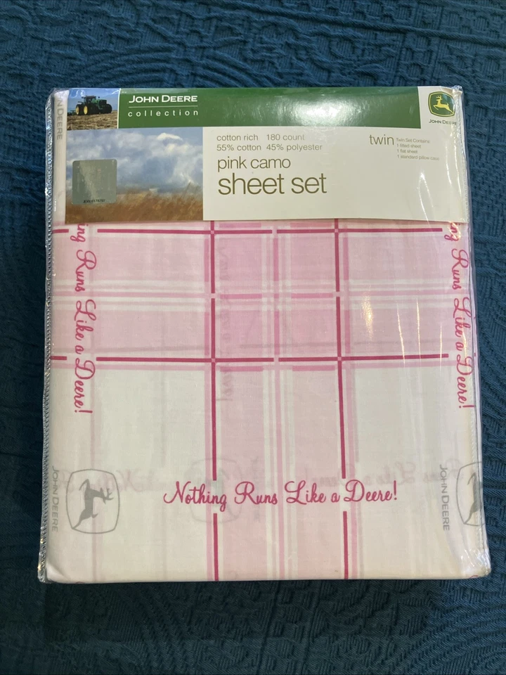 New John Deere 3 Pc. Twin Sheet Set Camo Pink Nothing Runs Like A Deere Sealed! - Image 1 of 4