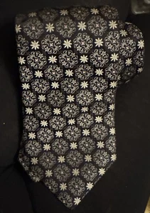IKE BEHAR NY Silk Necktie USA Designer Black Silver Medallions 3.75” X 58” - Picture 1 of 3