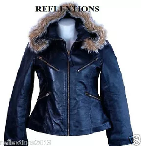 Leather Women Jacket Hood Fur Stylish Zipper Soft Winter Ladies Leather Jacket - Picture 1 of 1