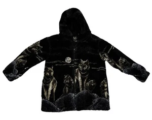Vintage 90’s Mazmania Wolf Sweatshirt Youth Small All Over Print USA Full Zip - Picture 1 of 8