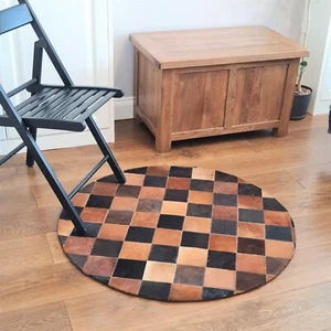 Runder Rindsleder Patchwork Teppich, Designer Teppich, handgefertigter Haarfell Leder Teppich - Bild 1 von 5