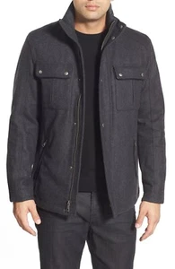 Cole Haan Men's Black Melton Zip-Up Wool-Blend Trucker Coat Jacket Size M - Picture 1 of 7