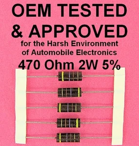 470 ohmios 2 vatios 5% resistencia de alimentación cableada aprobada por el fabricante de equipos originales 2 W plomo axial WW, 5ea - Imagen 1 de 6
