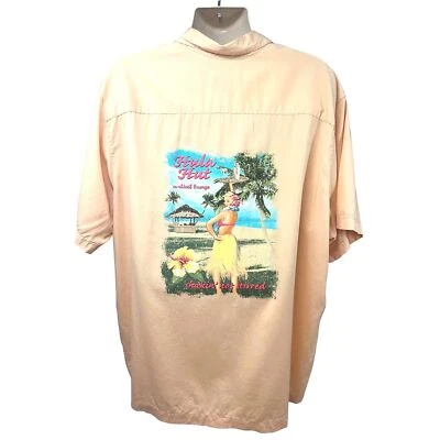 Caribbean Double Graphic Yellow Hawaiian Aloha Tiki Button Up Shirt 2XL Pocket - Image 1 of 4