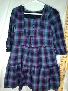 Gap Kids Size XXL 14-16 Long Sleeve Dress Purple Blue Plaid Girls Layered Look - Picture 1 of 7