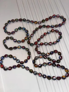 EUC Italian Millefiori Glass Beads Necklace Hand Knotted Single Strand Vntg 48" - Picture 1 of 13