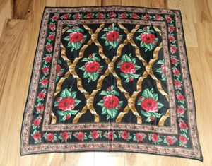 Vtg. Oscar de la Renta 100% silk Scarf Black Floral Accessory Street 32X32 Japan - Picture 1 of 9