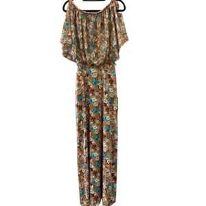 VINTAGE Richard Shops braun und blau Blumenmuster Maxikleid UK 10/US 6 1970ERer - Bild 1 von 10