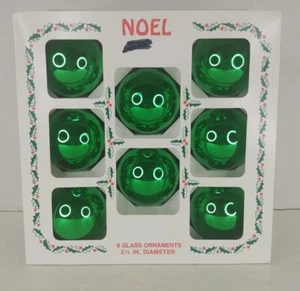 8 Vtg Green Ball Glass Christmas Ornaments 2.25” Diameter Original Box USA Made - Picture 1 of 9