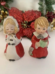 VTG 1980 Pair CAROLERS CHRISTMAS BELLS GIRL BOY MOUSE DOG PORCELAIN MWC TAIWAN - Picture 1 of 7