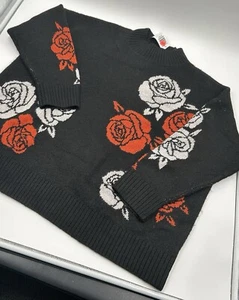 Torrid Deep Black Winter Roses Sweater Size 1 (14-16) NWT - Picture 1 of 4