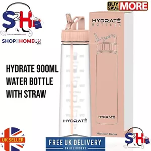 HYDRAT 900ml Trinkflasche mit Strohhalm & Zeitmarkierungen, BPA frei NUDE Einhand UK - Bild 1 von 8