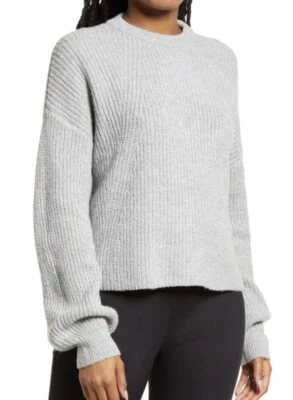 NWT BP. Rib Crop Crewneck Sweater In Grey Heather Size M - Image 1 of 2