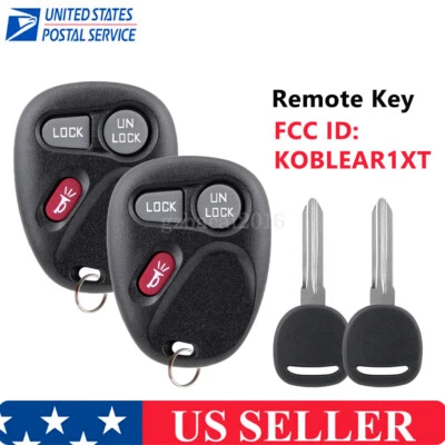 2 For 2001 2002 Chevrolet Silverado 1500 2500 3500 Remote Key Fob + Chipped Key - Image 1 of 4