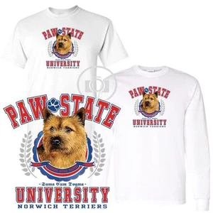 Norwich Terrier Dog Paw State University Short / Long Sleeve White T Shirt - Picture 1 of 3