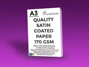A3 WHITE SATIN SILK PAPER 170Gsm LASER PRINTERS - 250 SHEETS DEAL OFFER SALE - Picture 1 of 4